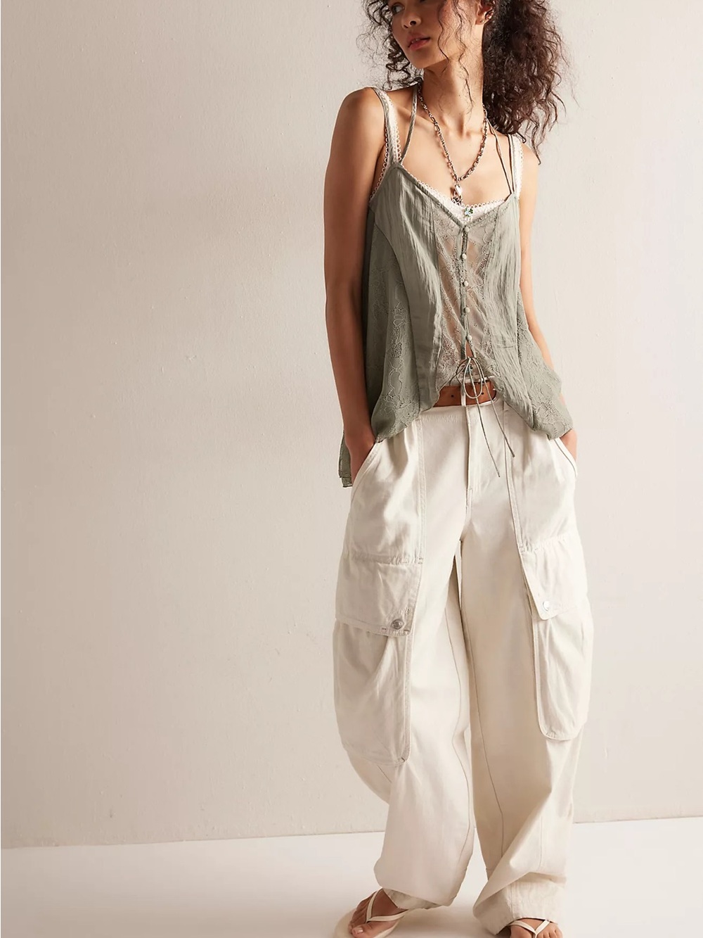 Intimately by Free People Room for Two Tunic Camisole Strap Lace Front Tank NWT - Picture 2 of 8